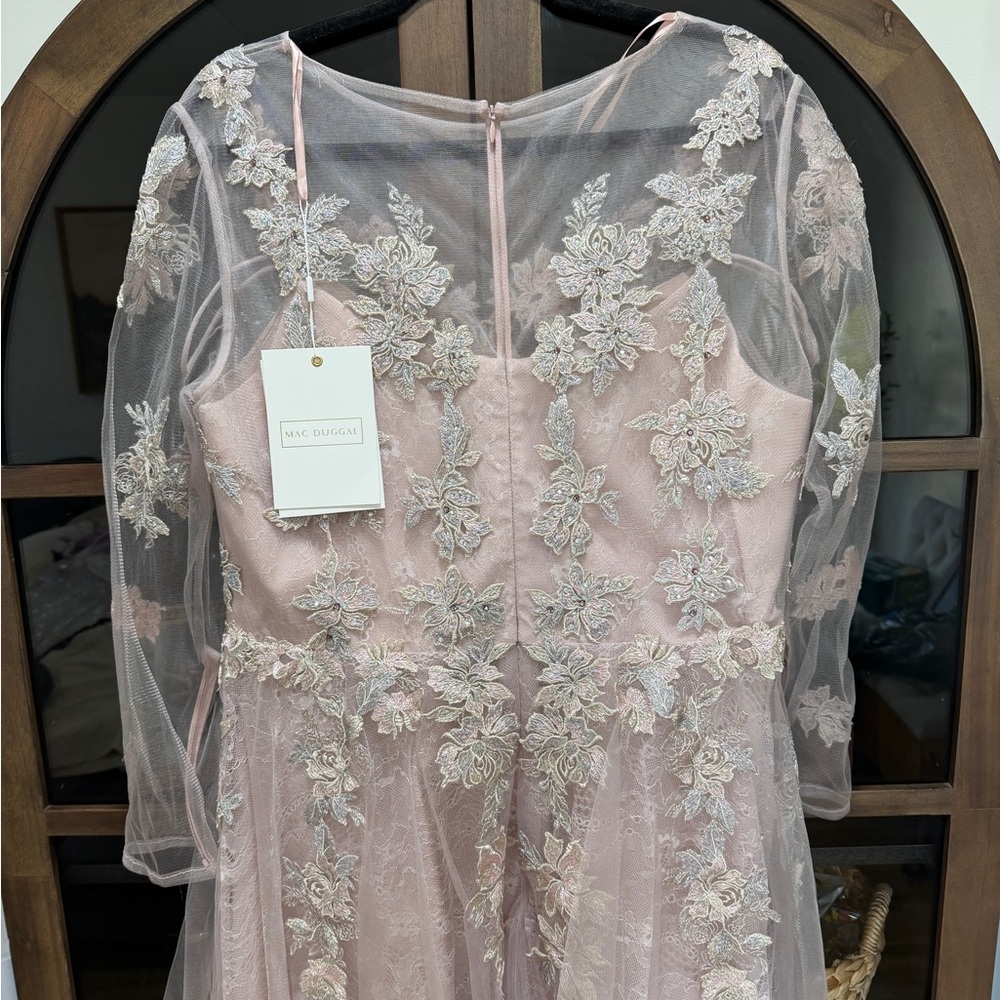NWT Mac Duggal Elegant Lace Midi Dress in Blush Pink - Picture 9 of 11